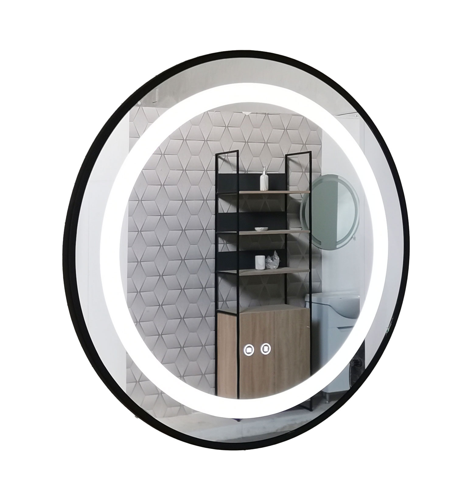 Oglindă cu iluminare LED și functie dezaburire, MD3, D70cm, ramă neagră