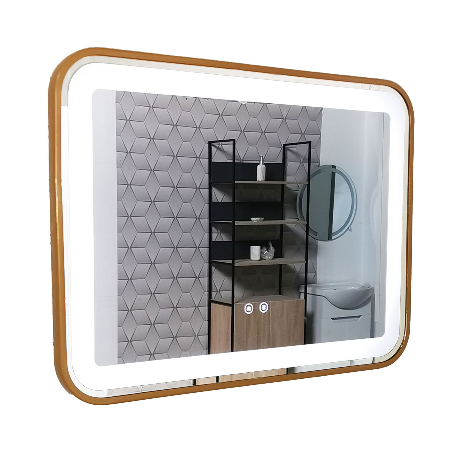 Oglindă cu iluminare LED și functie dezaburire, MD4, 80x60cm, ramă aurie