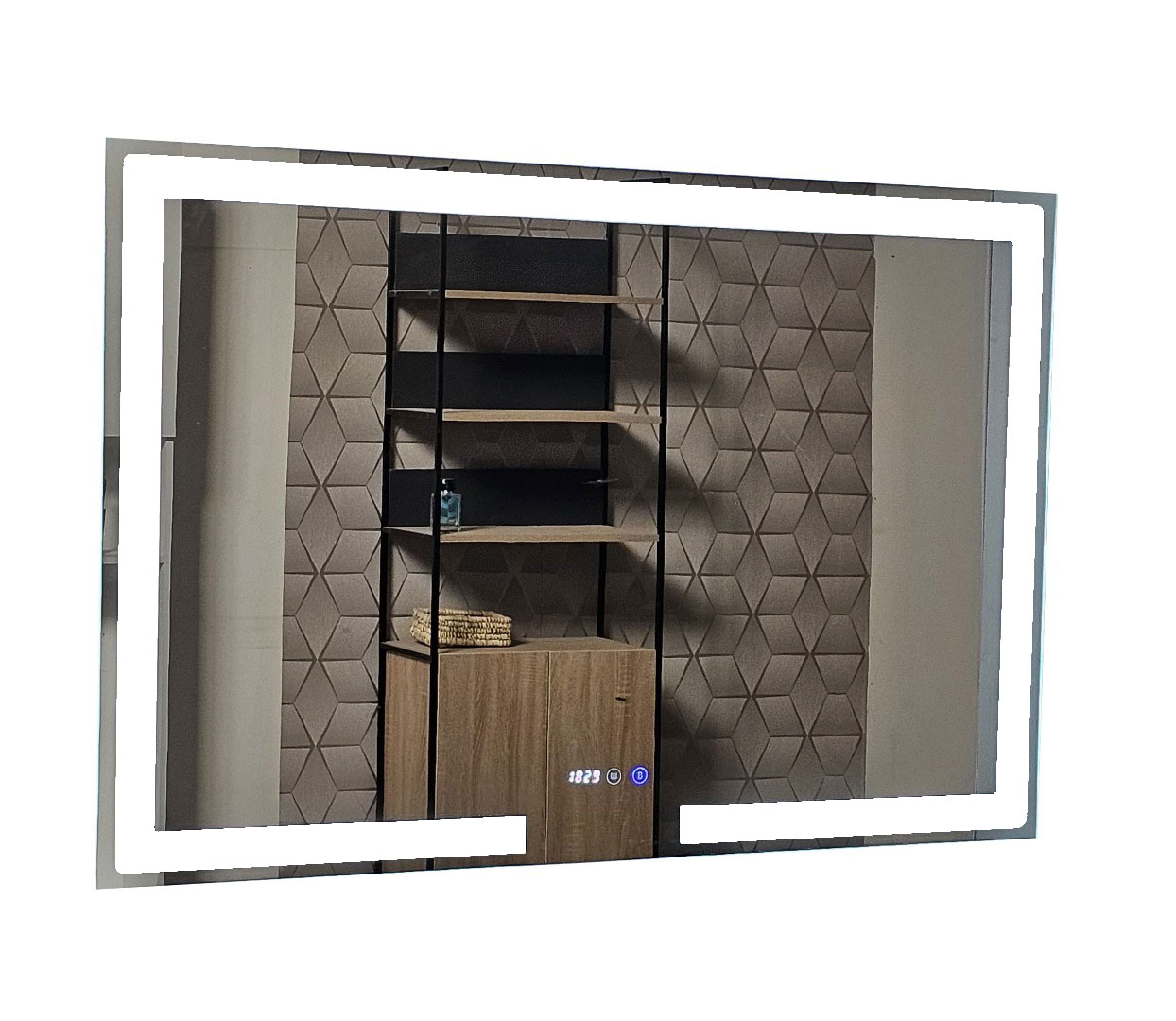 Oglindă cu iluminare LED, funcție dezaburire, ceas și termometru, MD1, 120 x 80cm