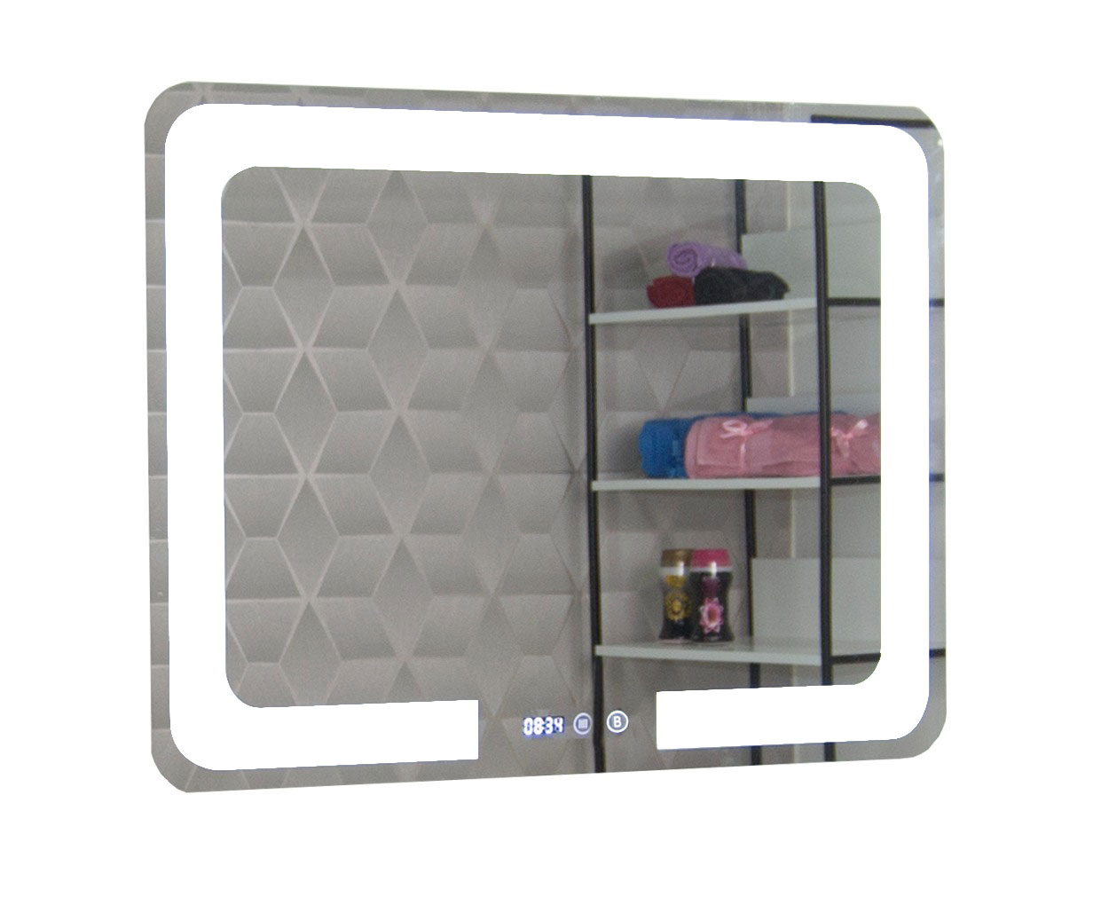 Oglindă cu iluminare LED, funcție dezaburire, ceas și termometru, MD1, 80x60cm