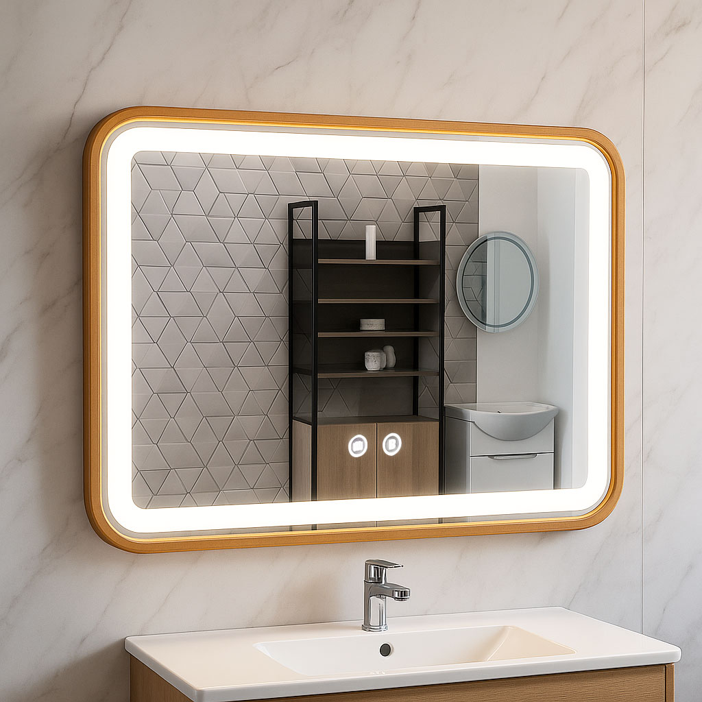 Mirror with LED illumination and defog function, MD4, 80x60cm, golden frame