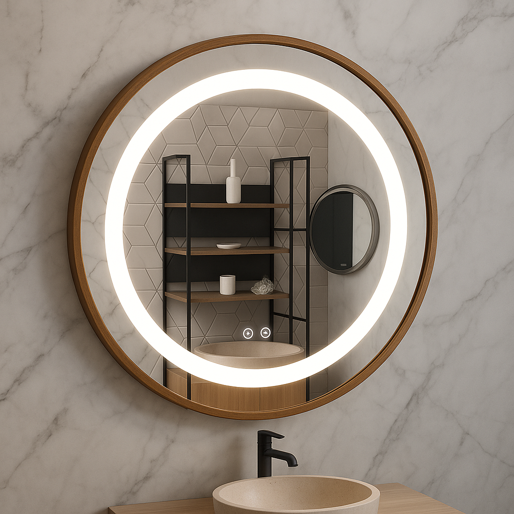 Mirror with LED illumination and defog function, MD3, D60cm, golden frame