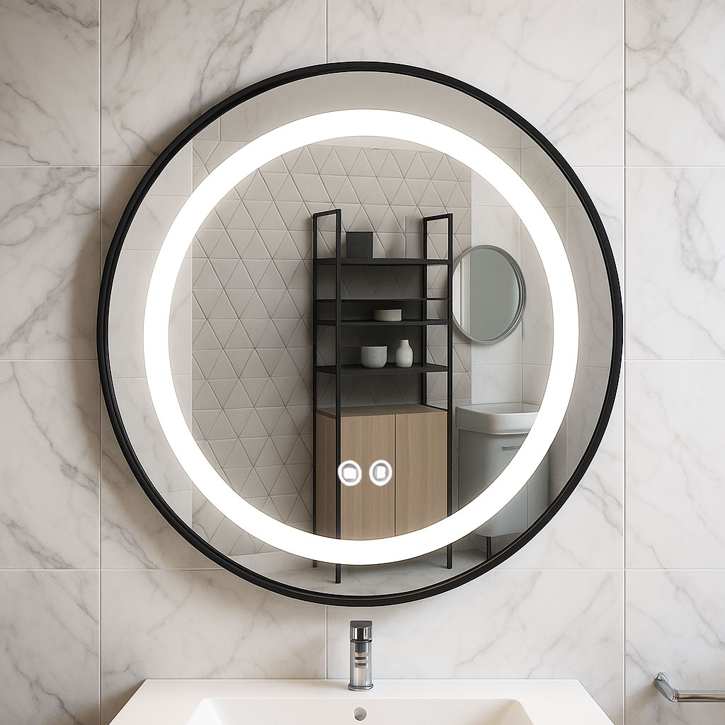 Oglindă cu iluminare LED și functie dezaburire, MD3, D70cm, ramă neagră