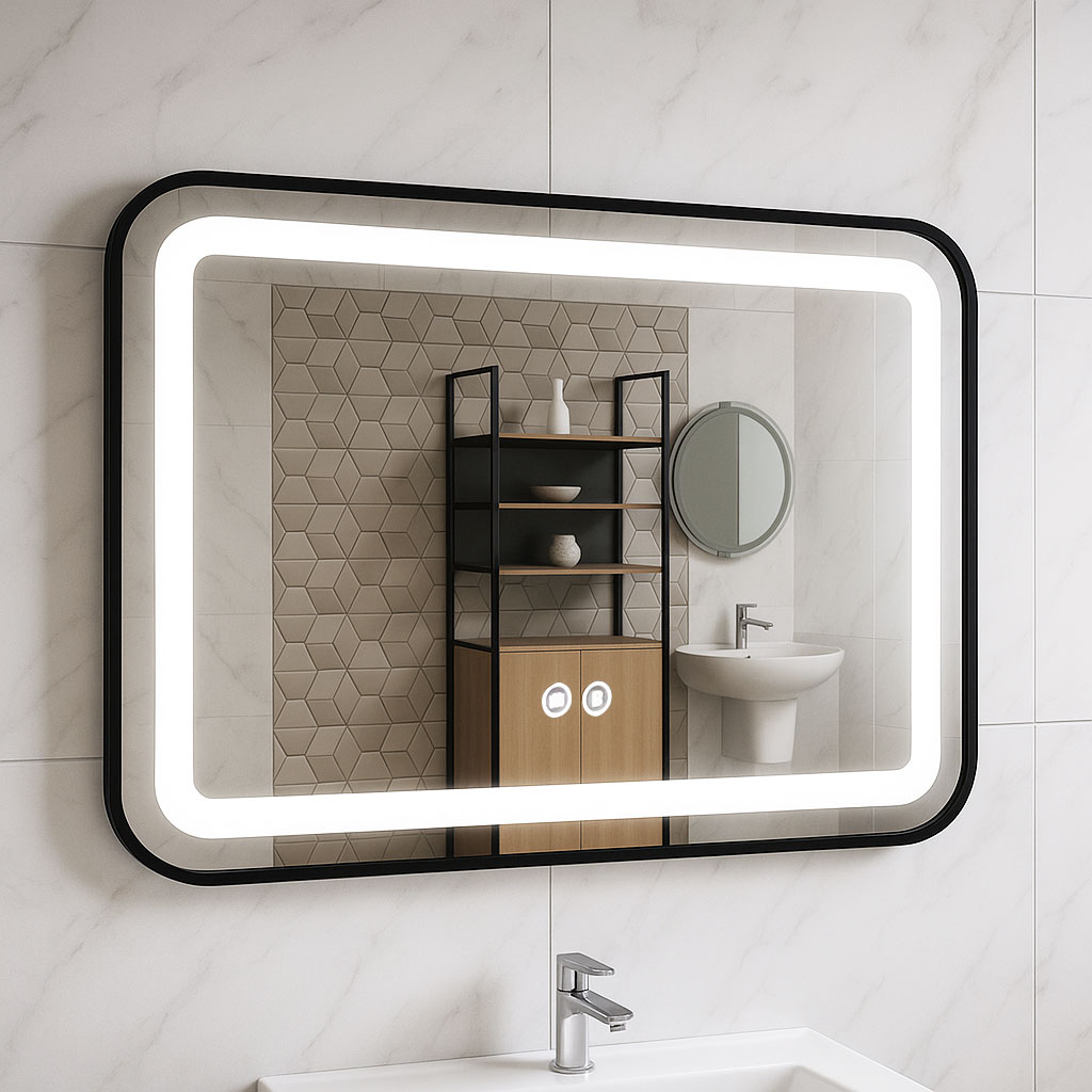 Oglindă cu iluminare LED și functie dezaburire, MD3,  80x60cm, ramă neagra