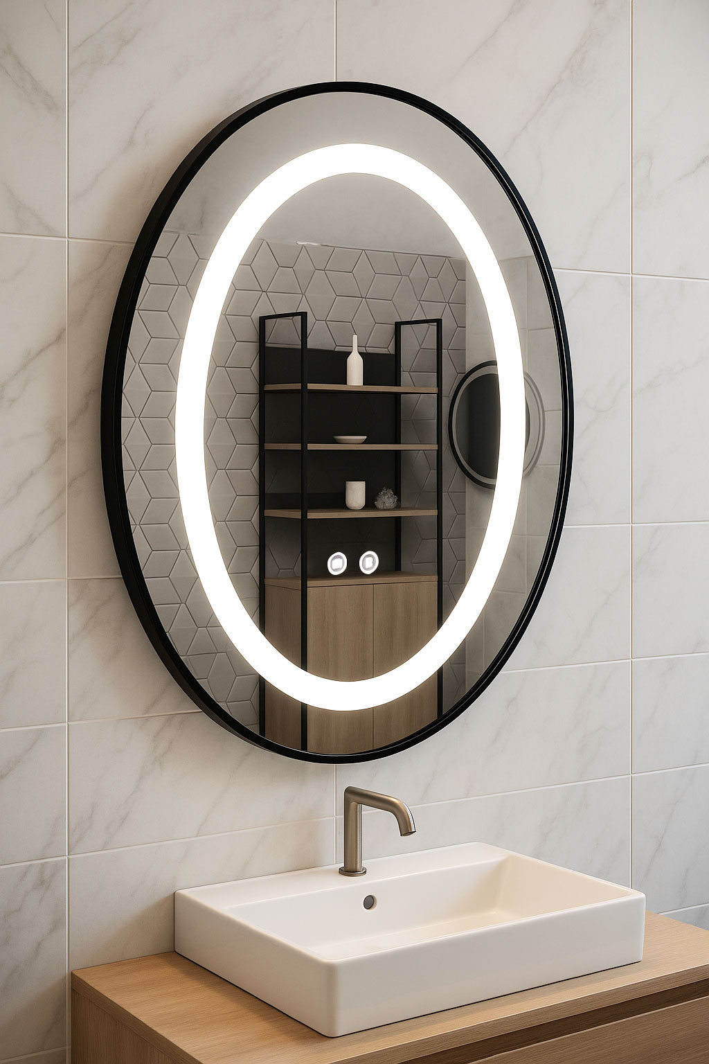 Oglindă cu iluminare LED și functie dezaburire, MD3,  50x70cm, ramă neagra