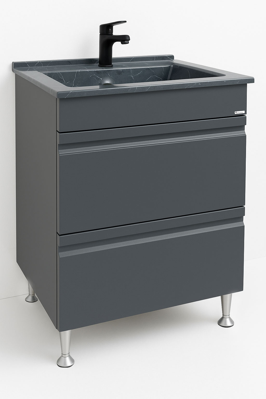 Mobilier Baie MDF și lavoar granit, Seria 486, Sertare, 60cm, Antracit