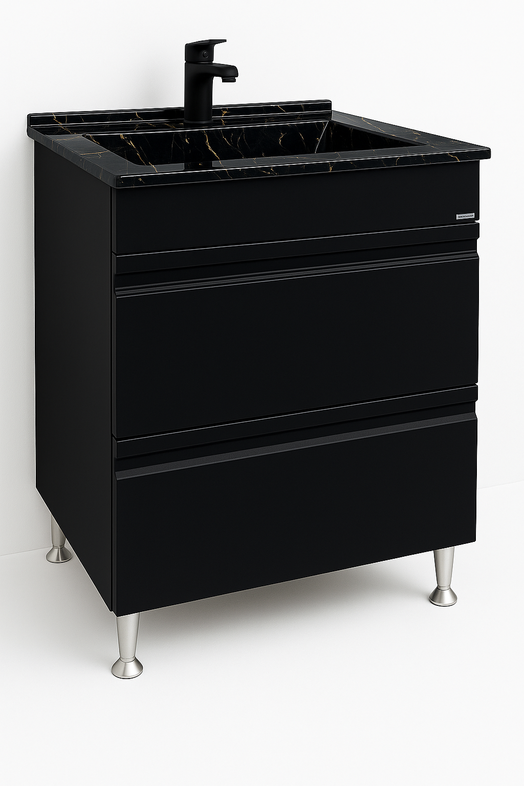 Mobilier Baie MDF și lavoar granit, Seria 486, Sertare, 60cm, Negru