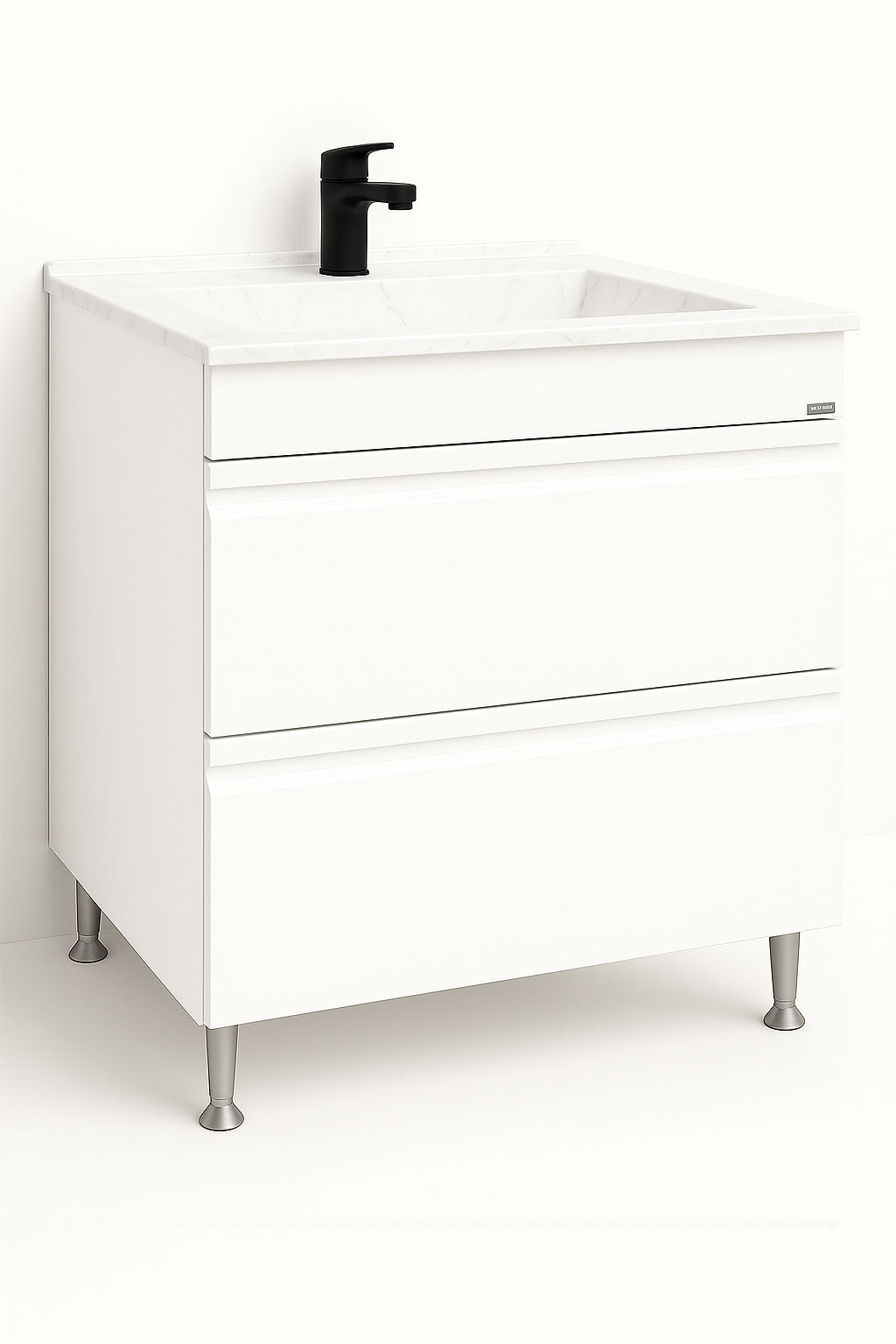 Mobilier Baie MDF și lavoar granit, Seria 486, Sertare, 80cm, Alb