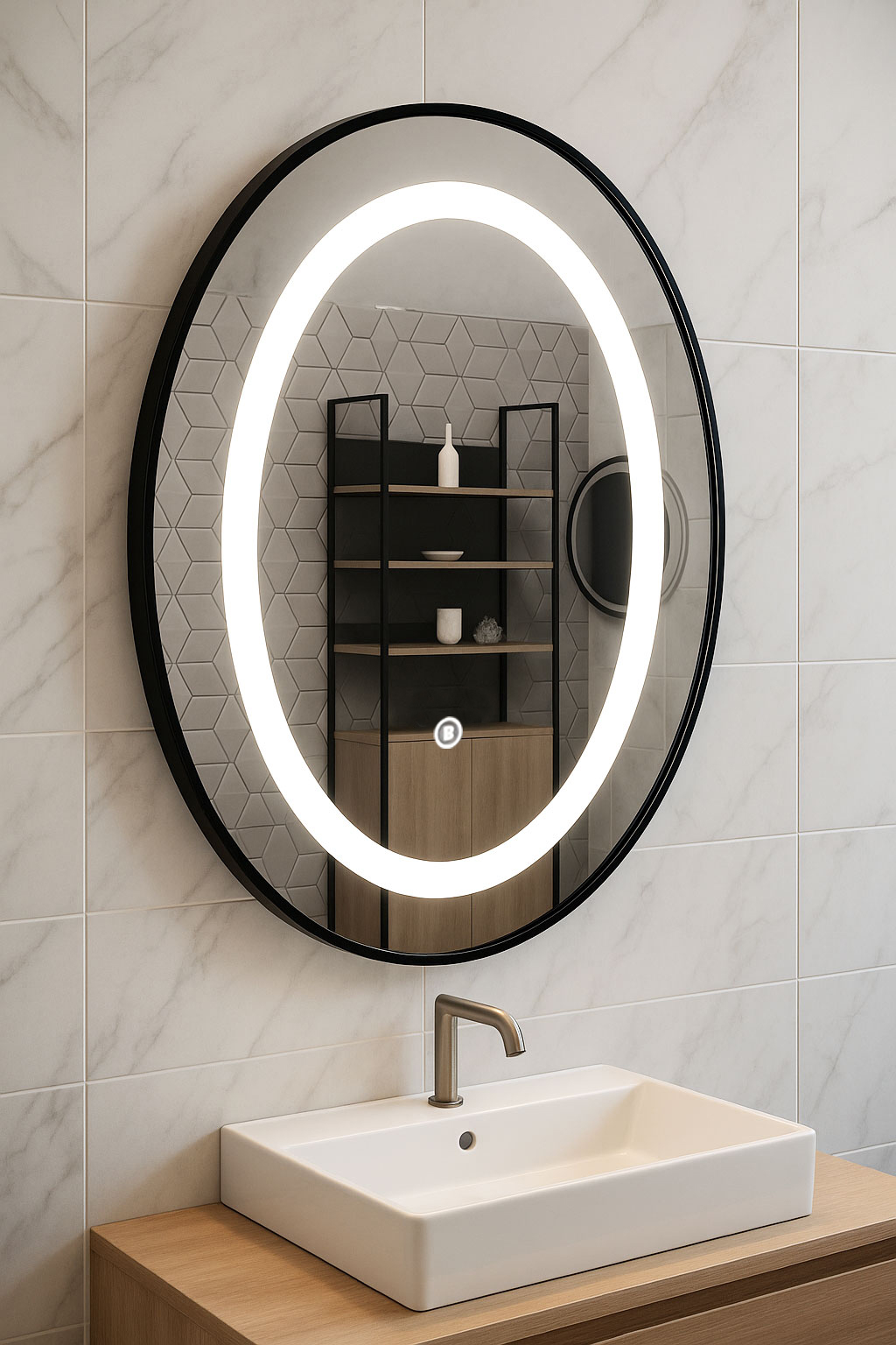 Oglindă cu iluminare LED și întrerupător touch, MD6, 50x70cm, ramă neagră