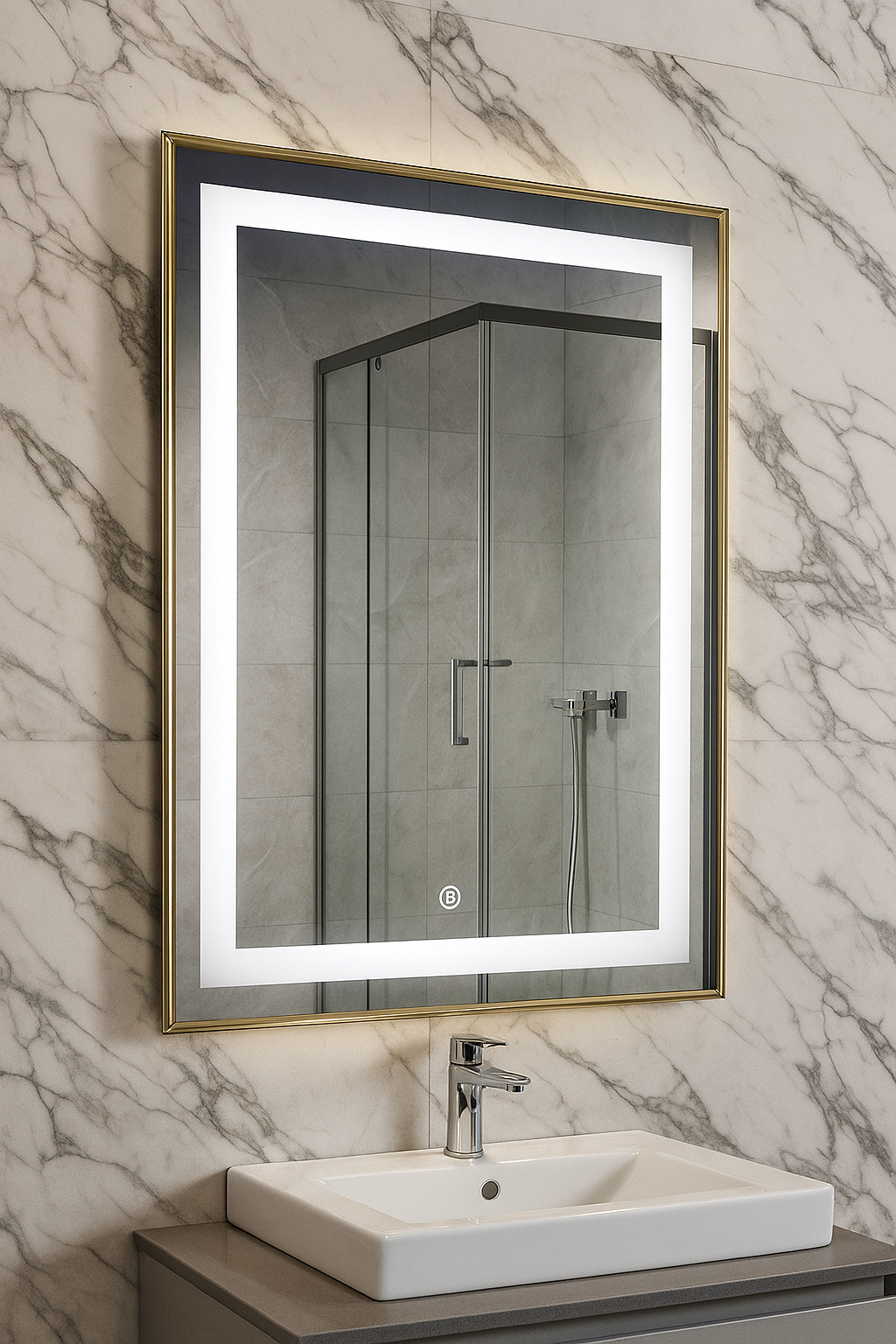 Oglindă cu iluminare LED și întrerupător touch, MD4,60x80cm, ramă aurie