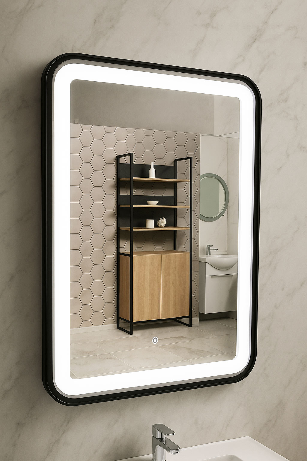 Oglindă cu iluminare LED și întrerupător touch, MD3,  60x80cm, ramă neagra