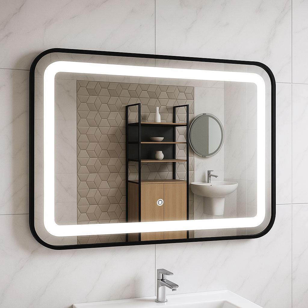 Oglindă cu iluminare LED și întrerupător touch, MD3, 80x60cm, ramă neagra