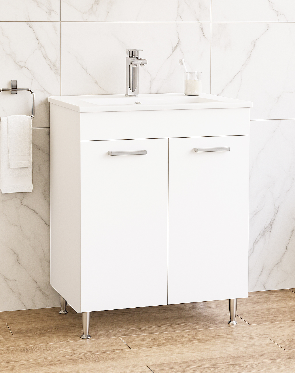 Mobilier baie Kit și lavoar, Seria 067, 60cm, Alb