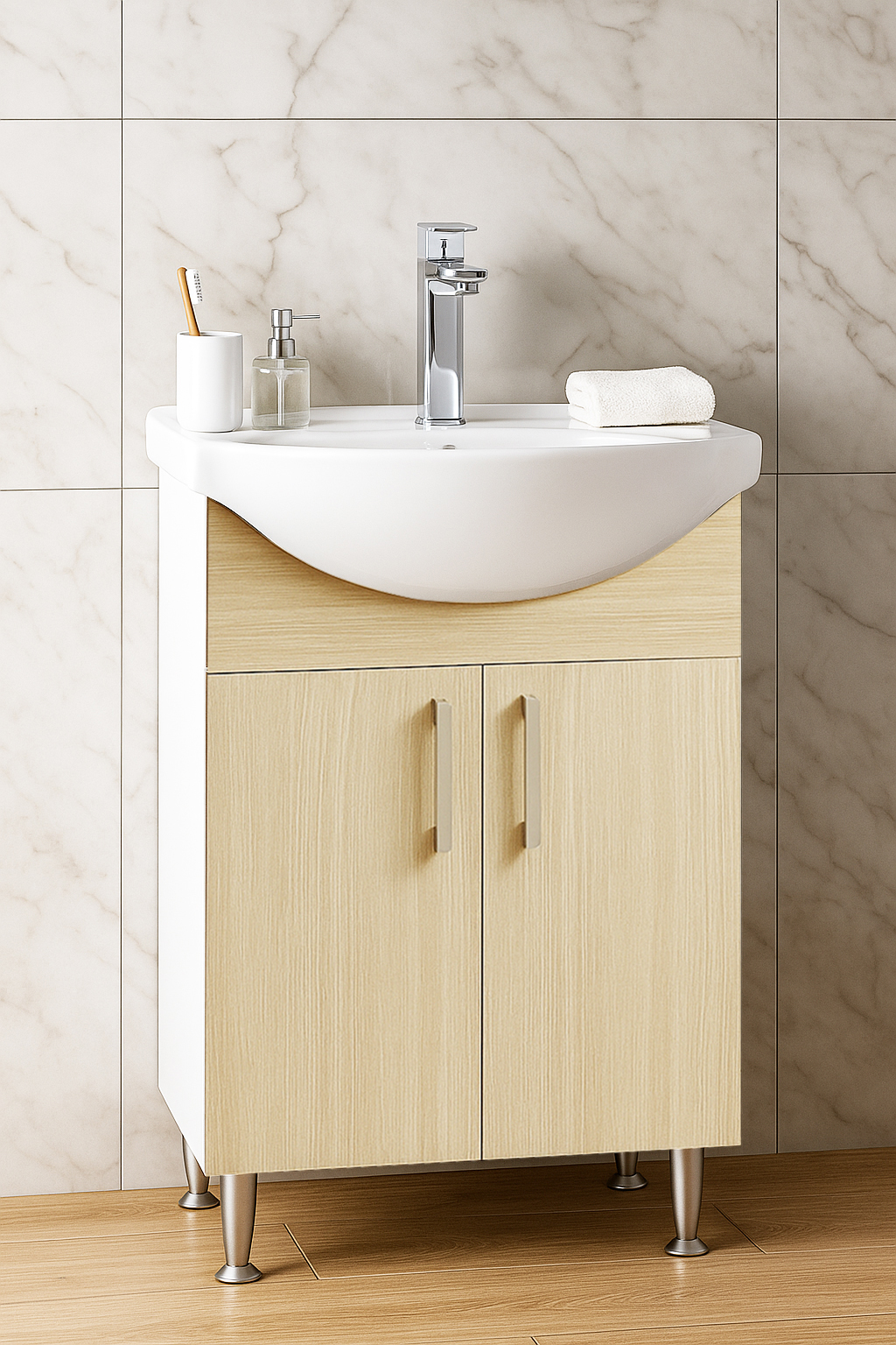 Mobilier Baie eco și lavoar, Seria 001, Cutie Carton, 50cm, Fag