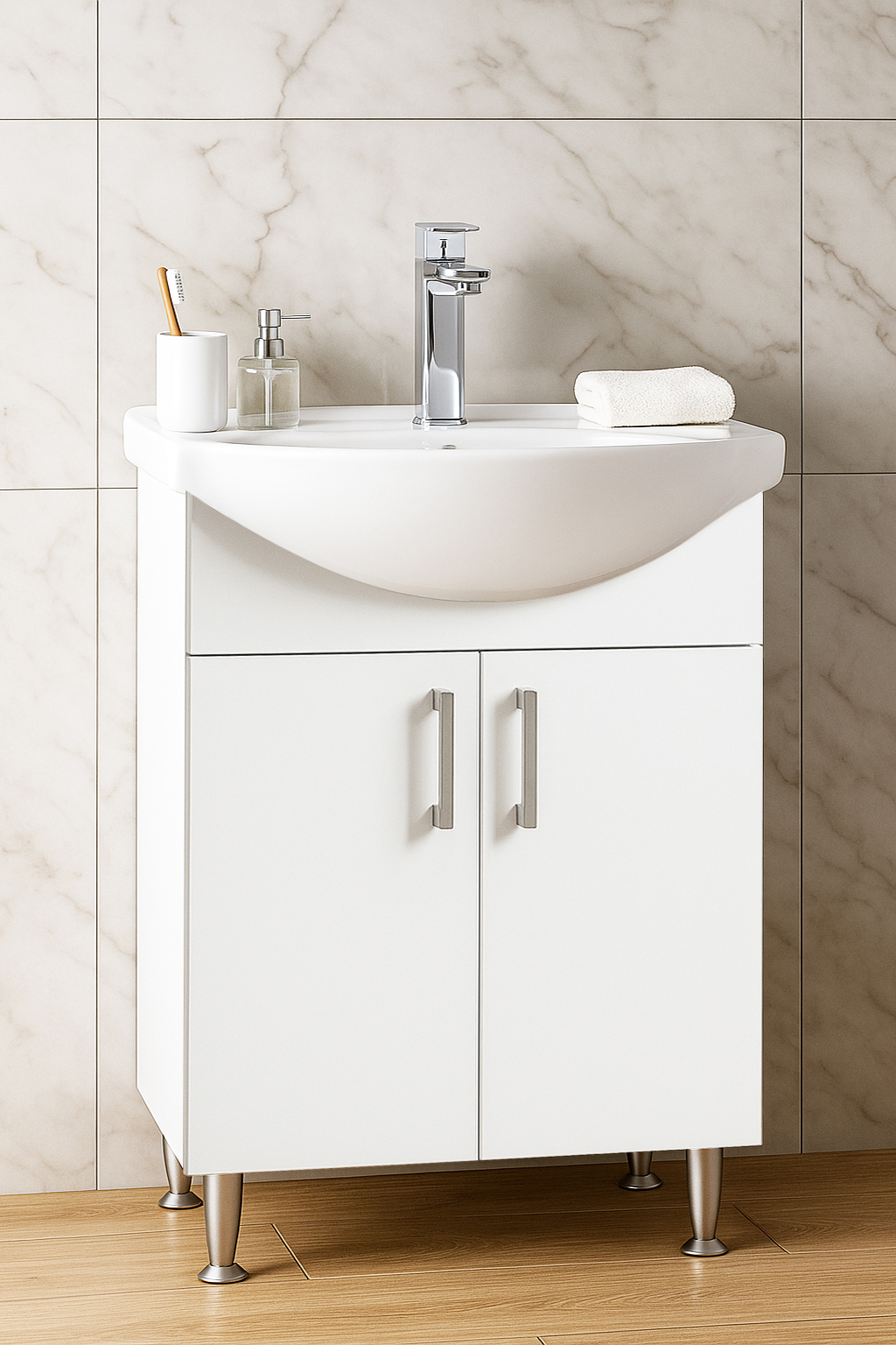 Mobilier Baie eco și lavoar, Seria 001, Montat, 55cm, Alb