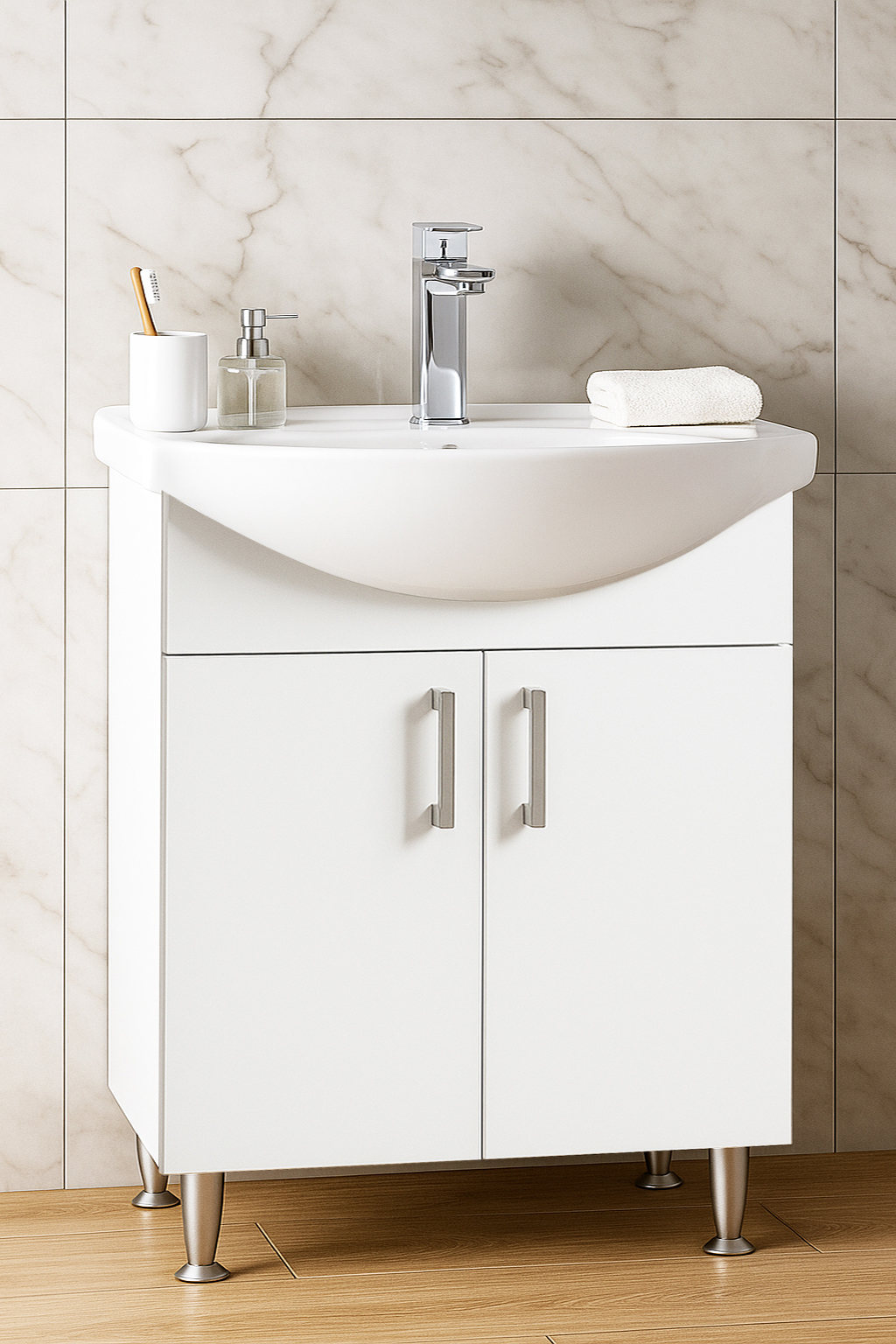 Mobilier Baie eco și lavoar, Seria 001, Montat, 60cm, Alb