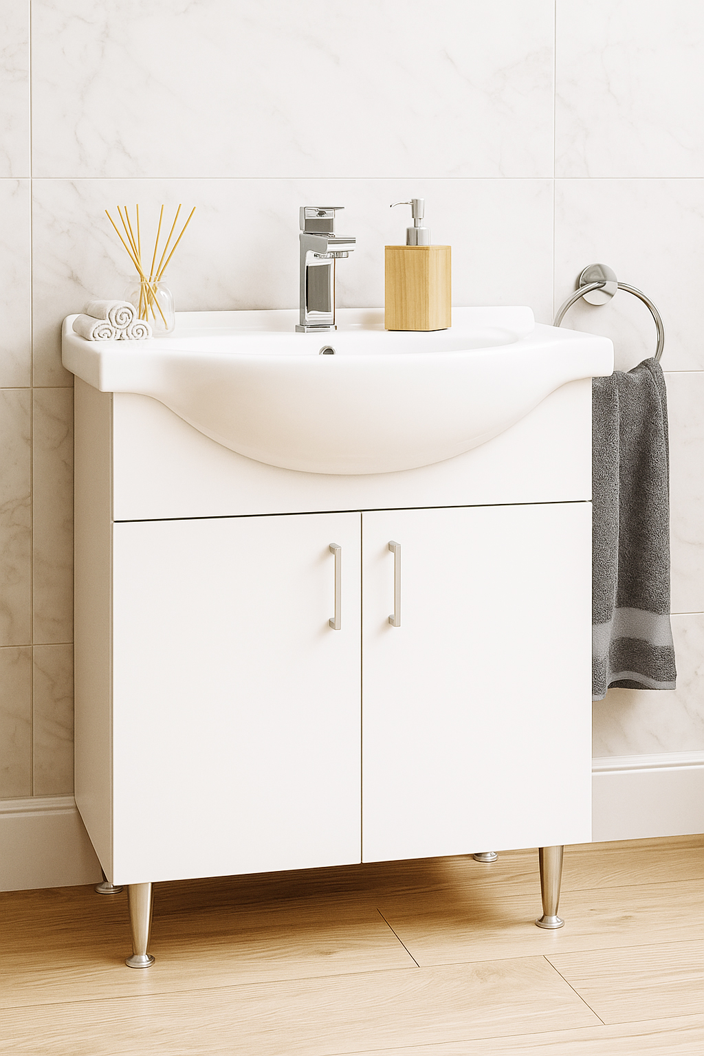 Mobilier Baie eco și lavoar, Seria 001, Montat, 65cm, Alb