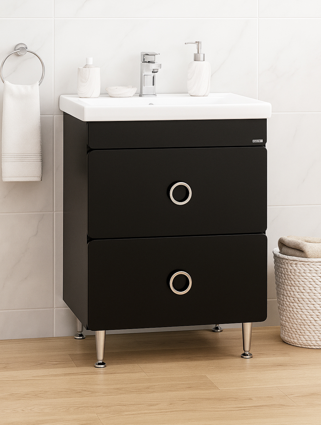 Mobilier Baie MDF și lavoar, Seria 780, 60cm, Negru