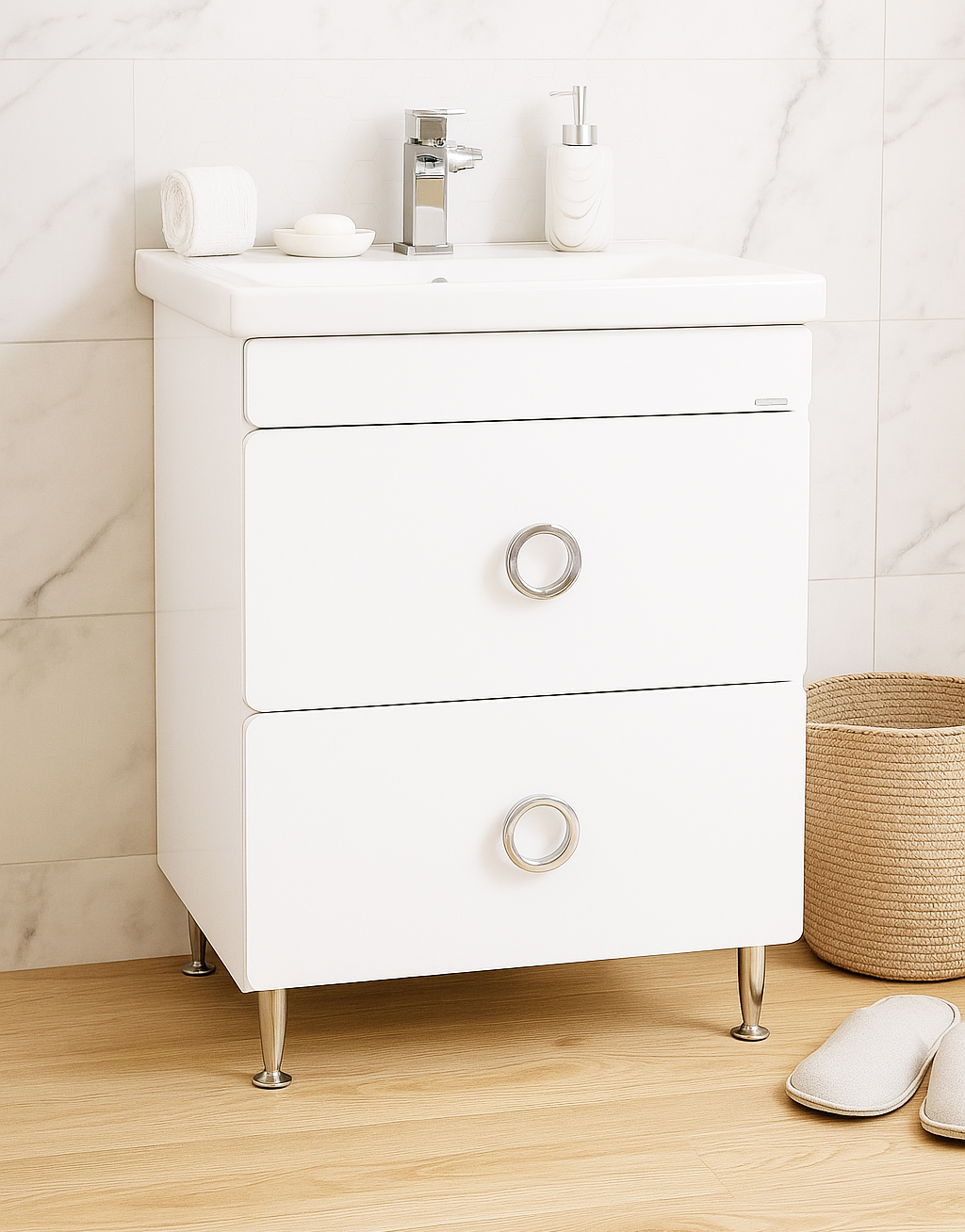 Mobilier Baie MDF și lavoar, Seria 780, 60cm, Alb