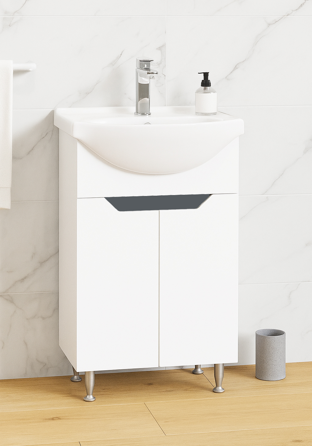 Mobilier baie MDF Kit și lavoar, Seria 050, 50cm, Alb/Antracit