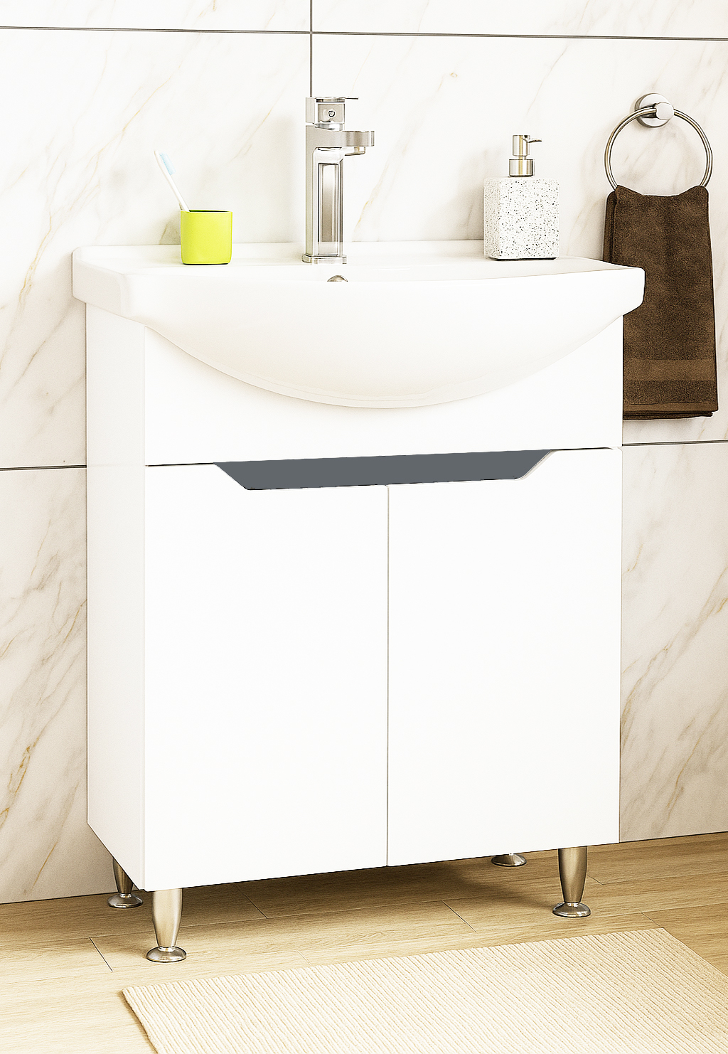 Mobilier baie MDF Kit și lavoar, Seria 050, 65cm, Alb/Antracit