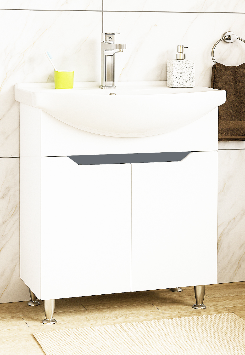 Mobilier Baie MDF și lavoar, Seria 050, 70cm, Alb/Antracit
