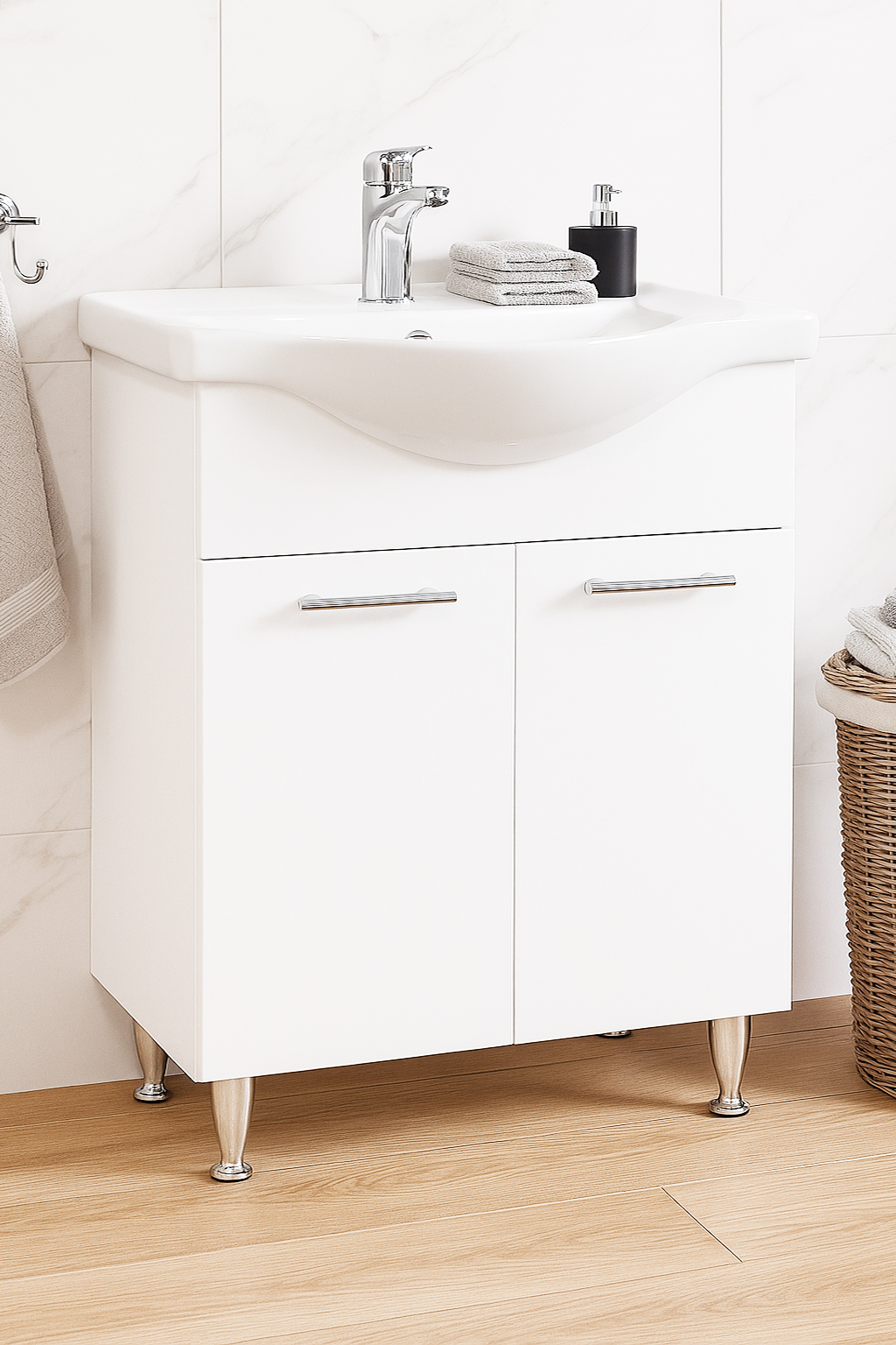 Mobilier Baie MDF și lavoar, Seria 153, 65cm, Alb