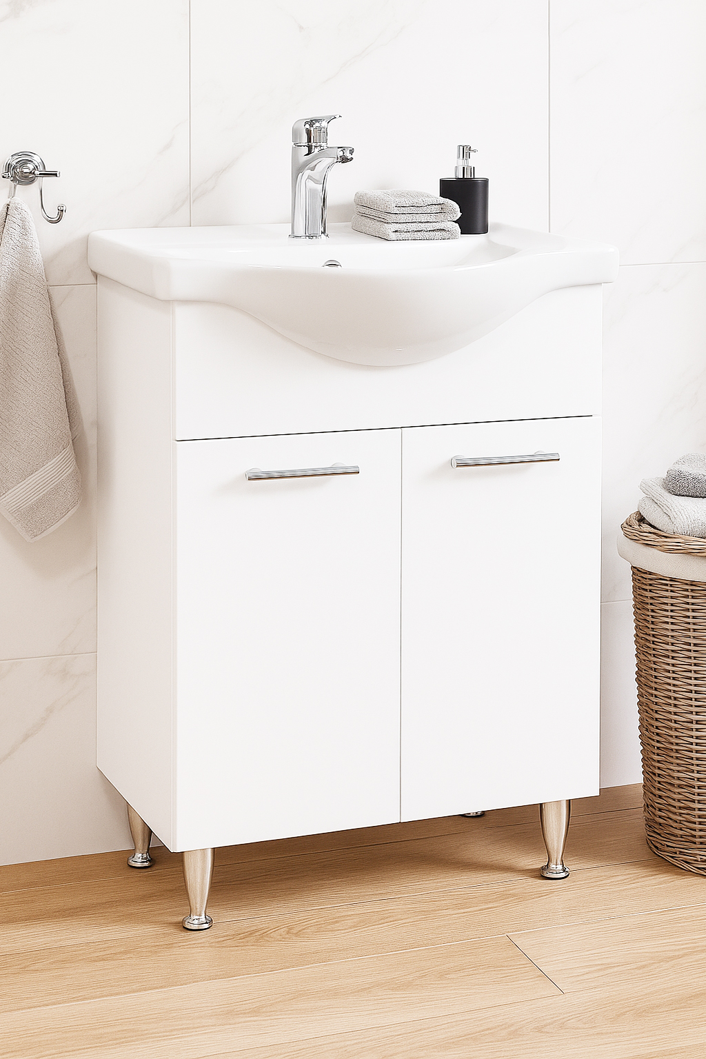 Mobilier Baie MDF și lavoar, Seria 153, 60cm, Alb