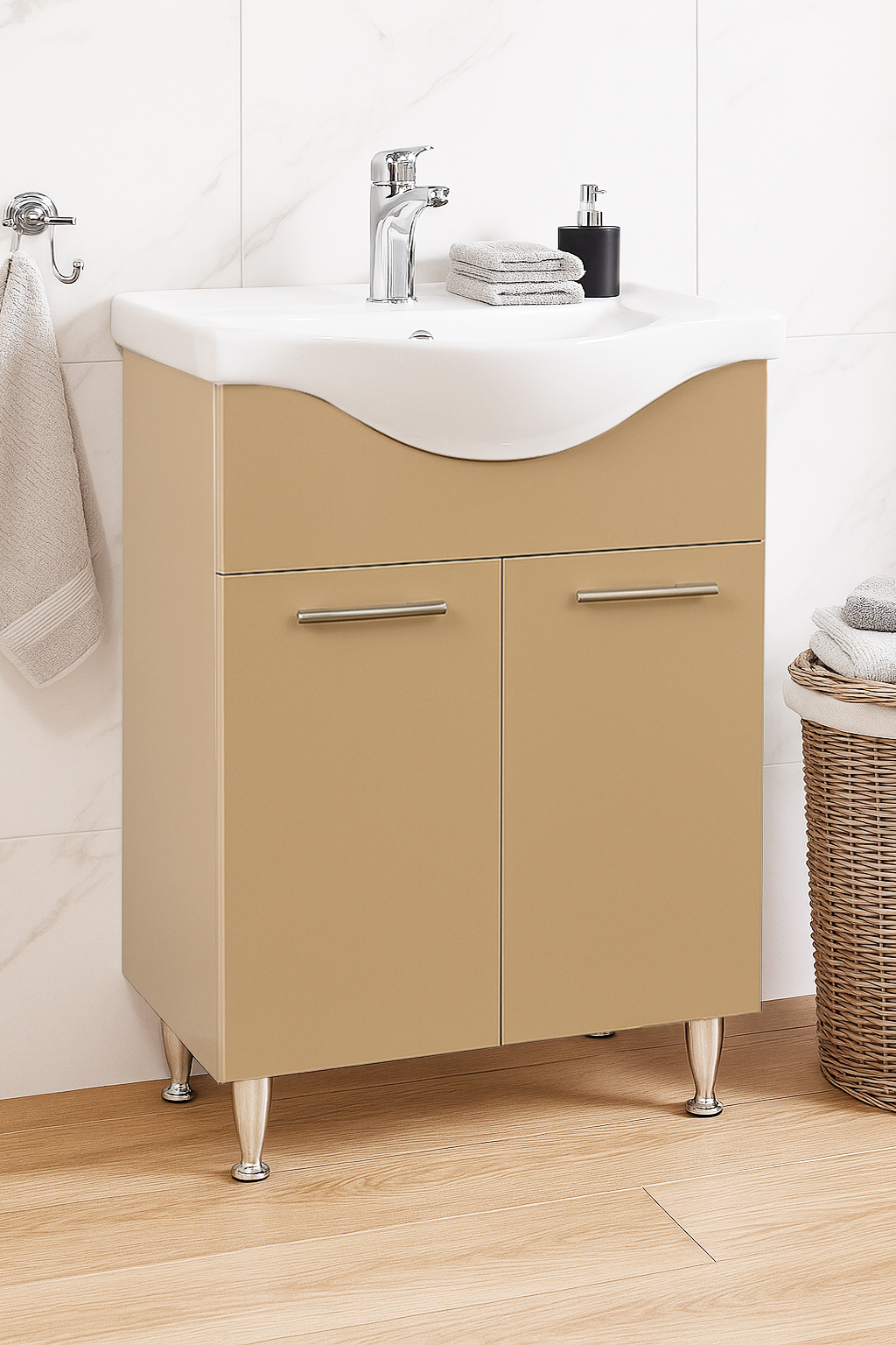 Mobilier Baie MDF și lavoar, Seria 153, 60cm, Cappuccino