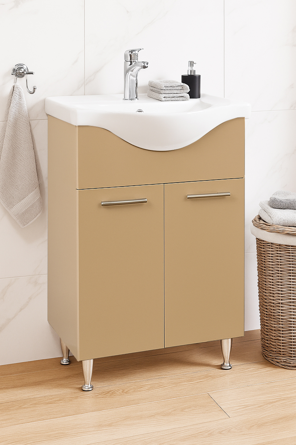 Mobilier Baie MDF și lavoar, Seria 153, 55cm, Cappuccino