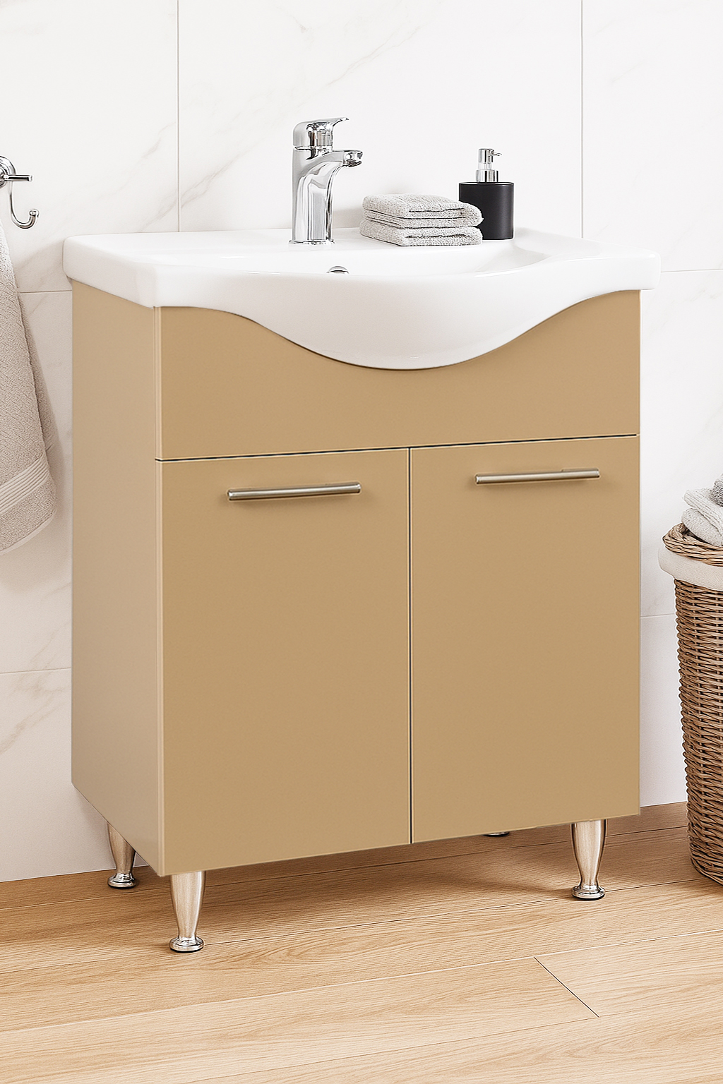 Mobilier Baie MDF și lavoar, Seria 153, 65cm, Cappuccino