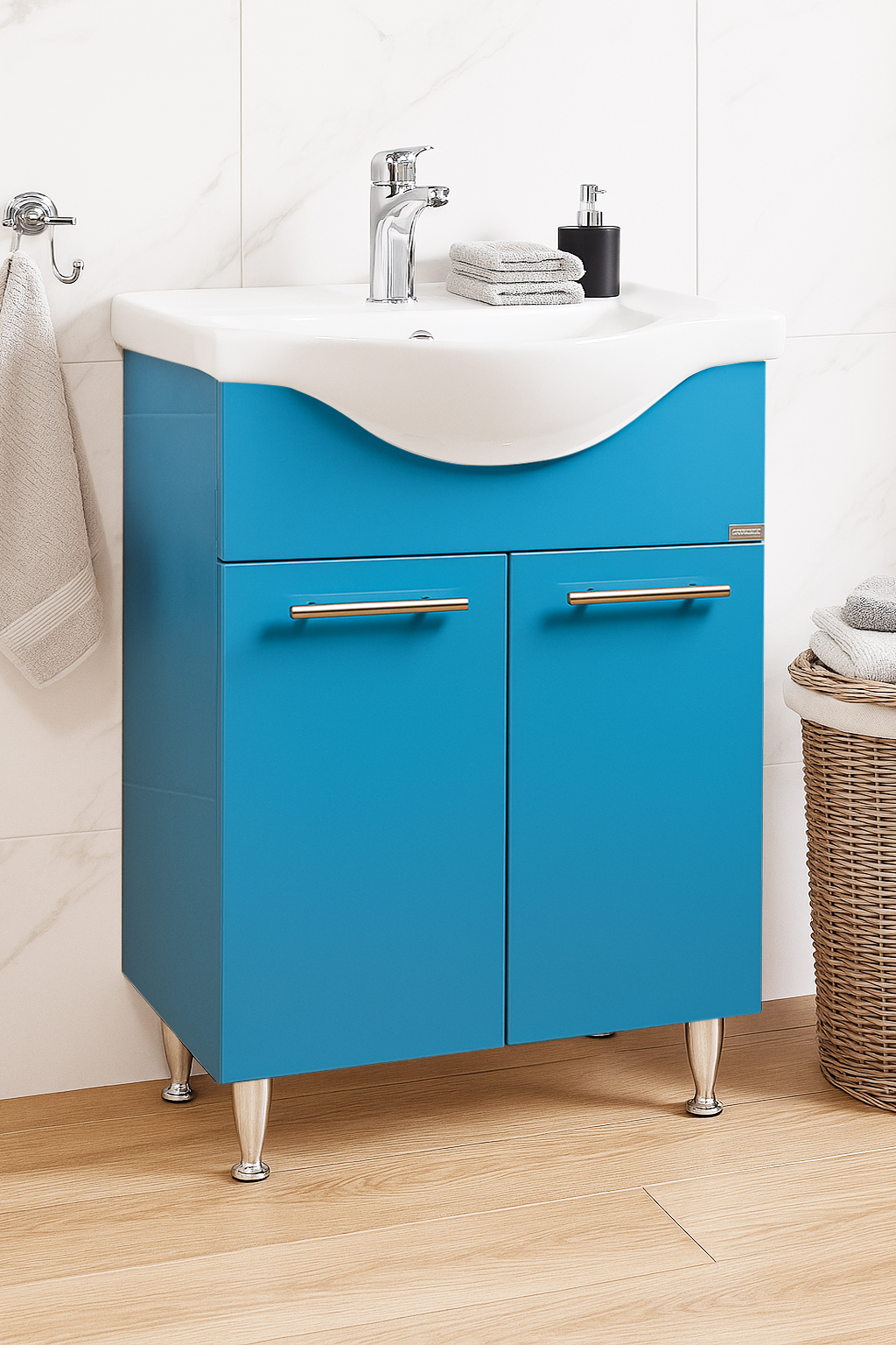Mobilier Baie MDF și lavoar, Seria 153, 60cm, Bleu