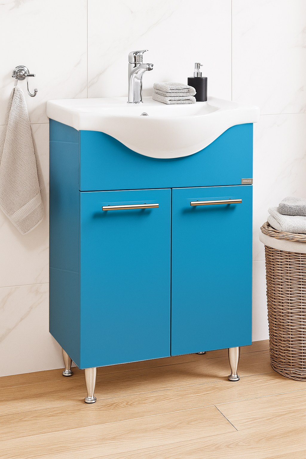 Mobilier Baie MDF și lavoar, Seria 153, 55cm, Bleu
