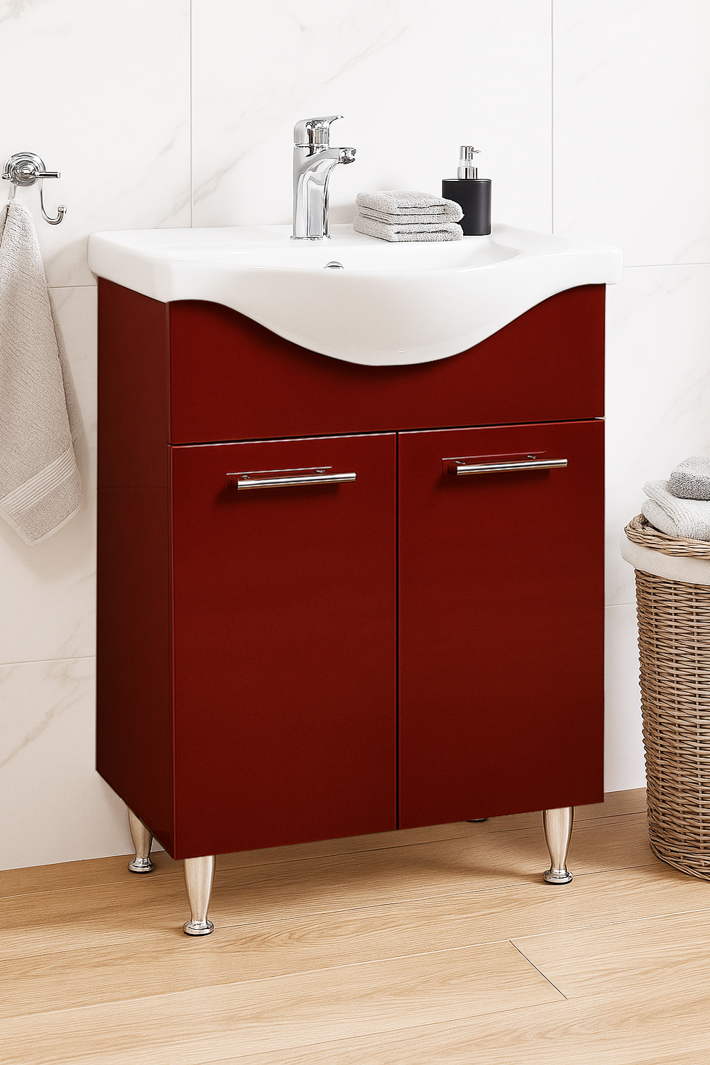 Mobilier Baie MDF și lavoar, Seria 153, 60cm, Bordo