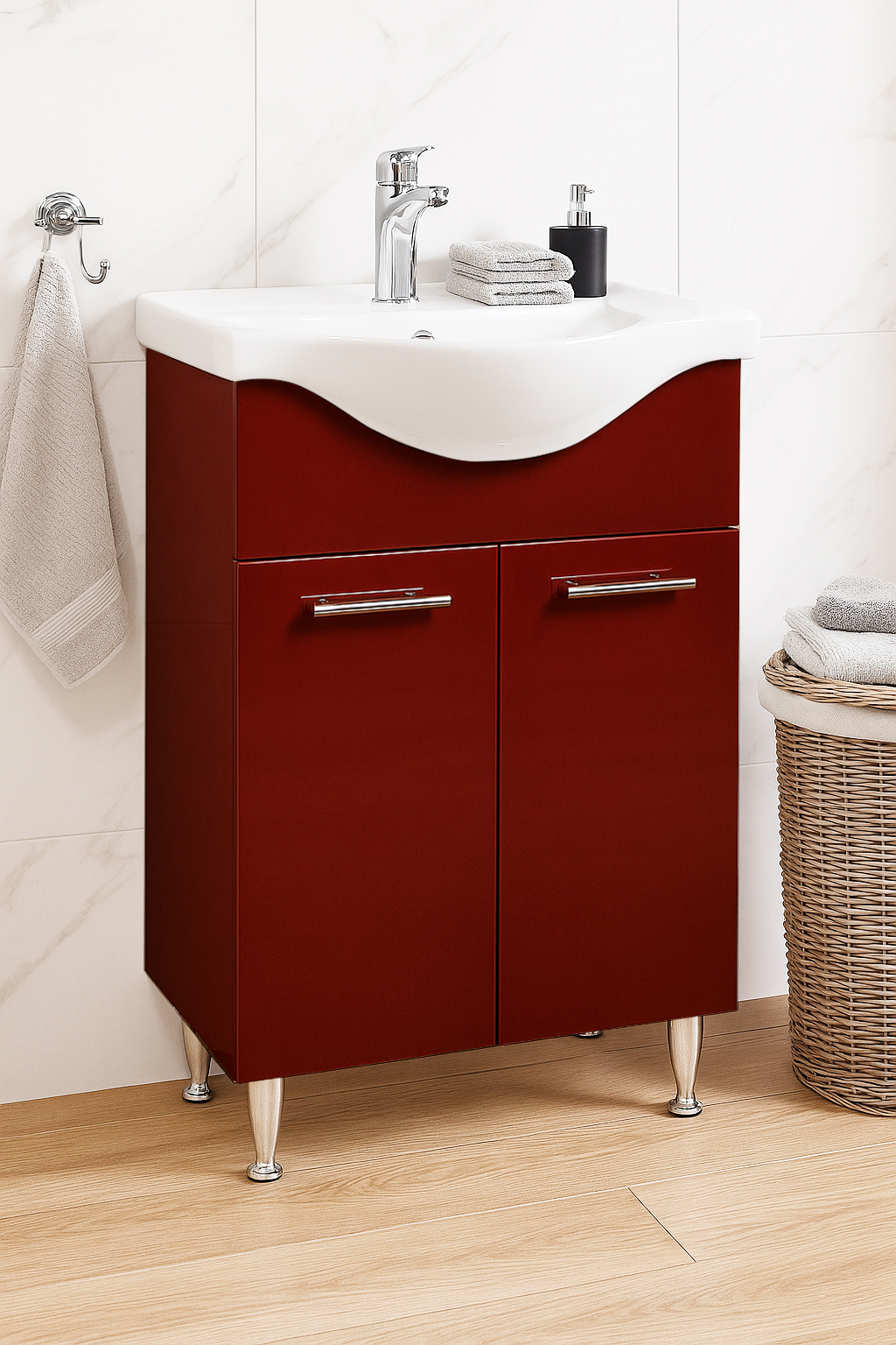 Mobilier Baie MDF și lavoar, Seria 153, 55cm, Bordo