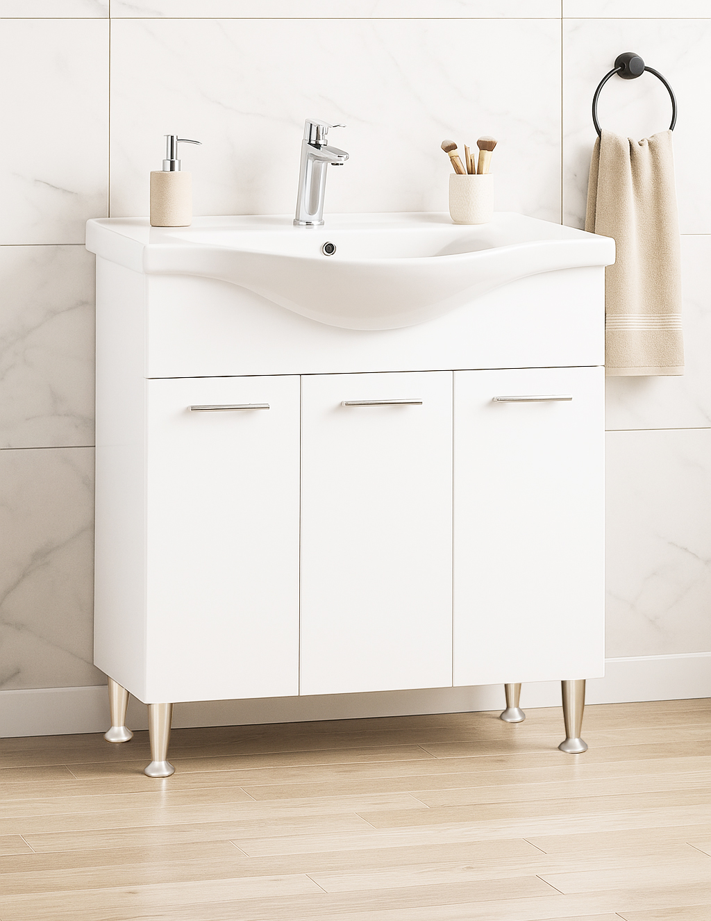 Mobilier Baie MDF Kit și lavoar, Seria 153, 80cm, Alb