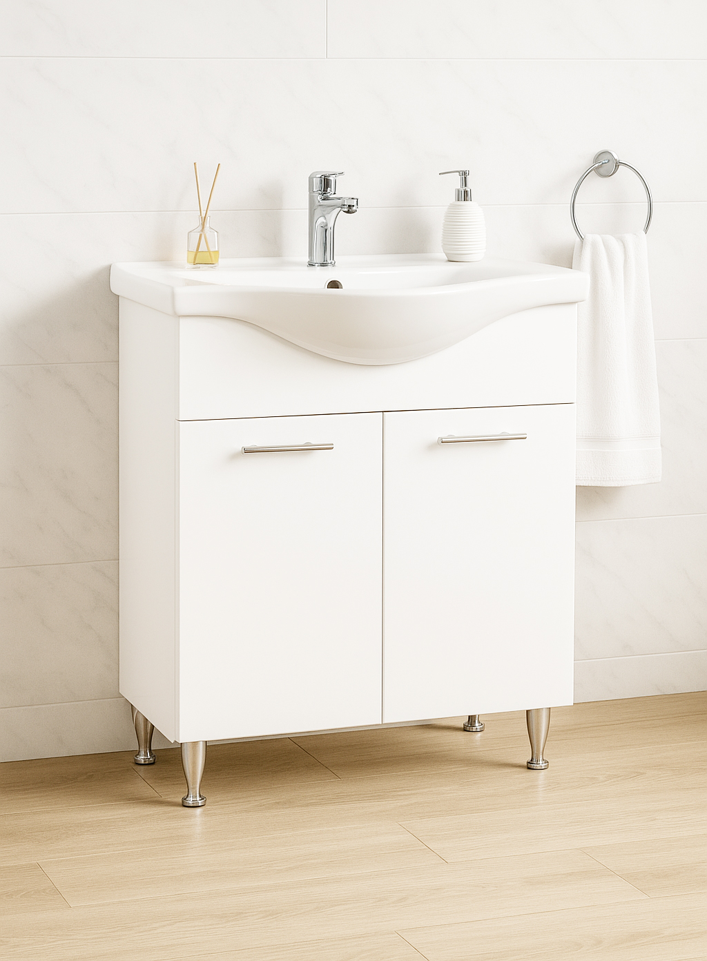 Mobilier Baie MDF și lavoar, Seria 153, 75cm, Alb