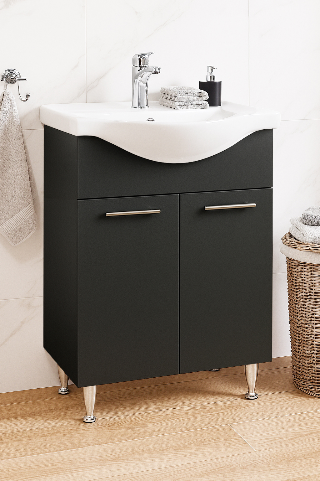 Mobilier Baie MDF și lavoar, Seria 153, 60cm, Antracit