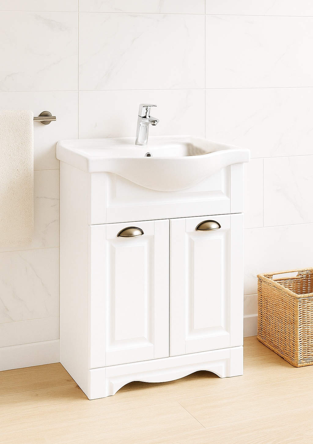 Mobilier Baie MDF și lavoar, Seria 172, 55cm, Alb rustic