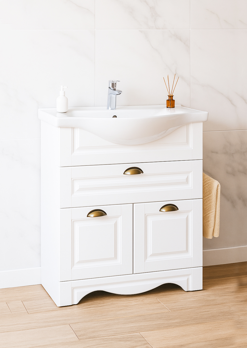 Mobilier Baie MDF și lavoar, Seria 172, 60cm, Alb rustic