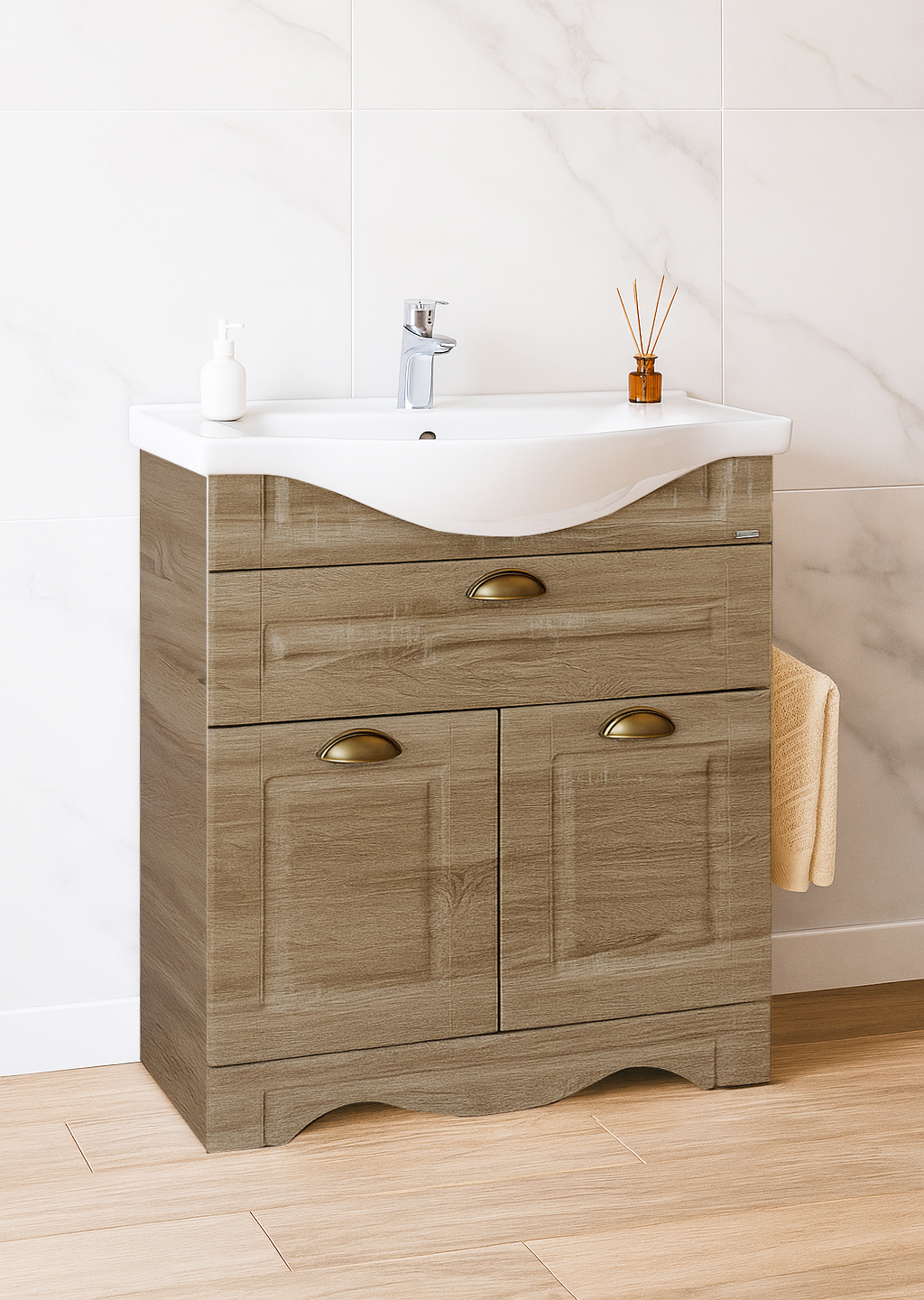 Mobilier Baie MDF și lavoar, Seria 172, 65cm, Sonoma