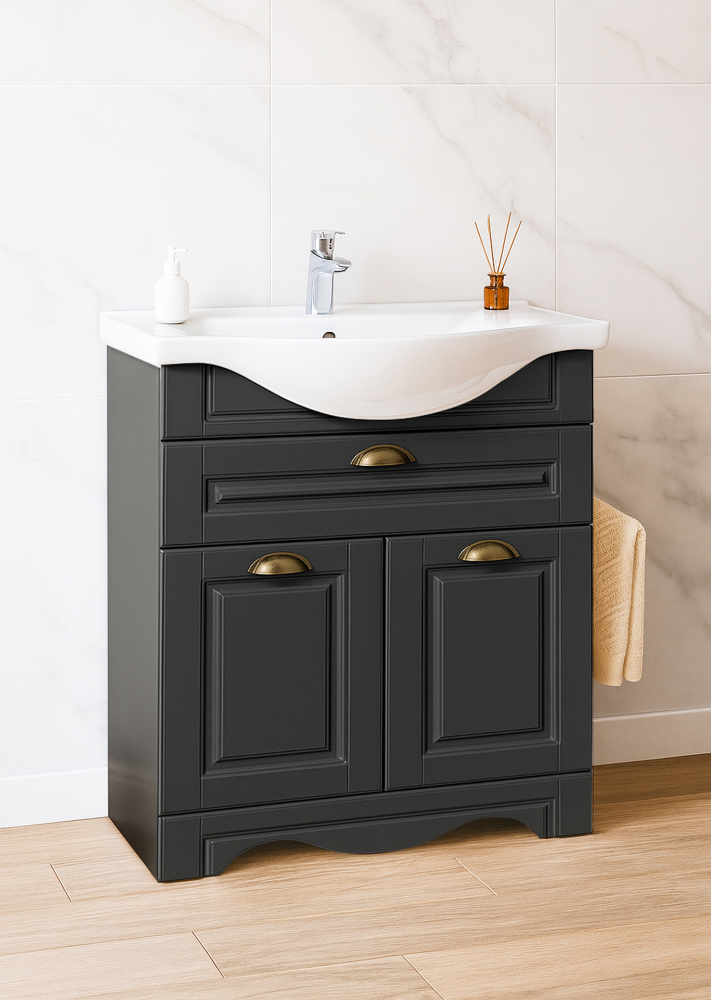 Mobilier Baie MDF și lavoar, Seria 172, 65cm, Antracit