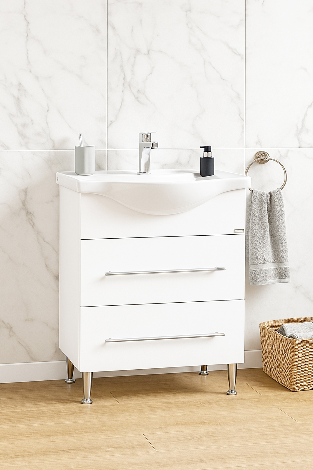 Mobilier Baie Kit și lavoar, Seria 187, 60cm, Alb