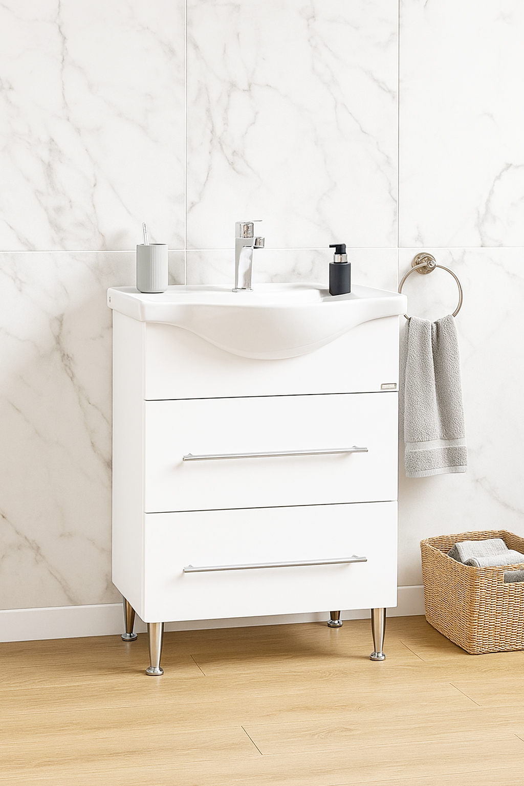 Mobilier Baie Kit și lavoar, Seria 187, 55cm, Alb