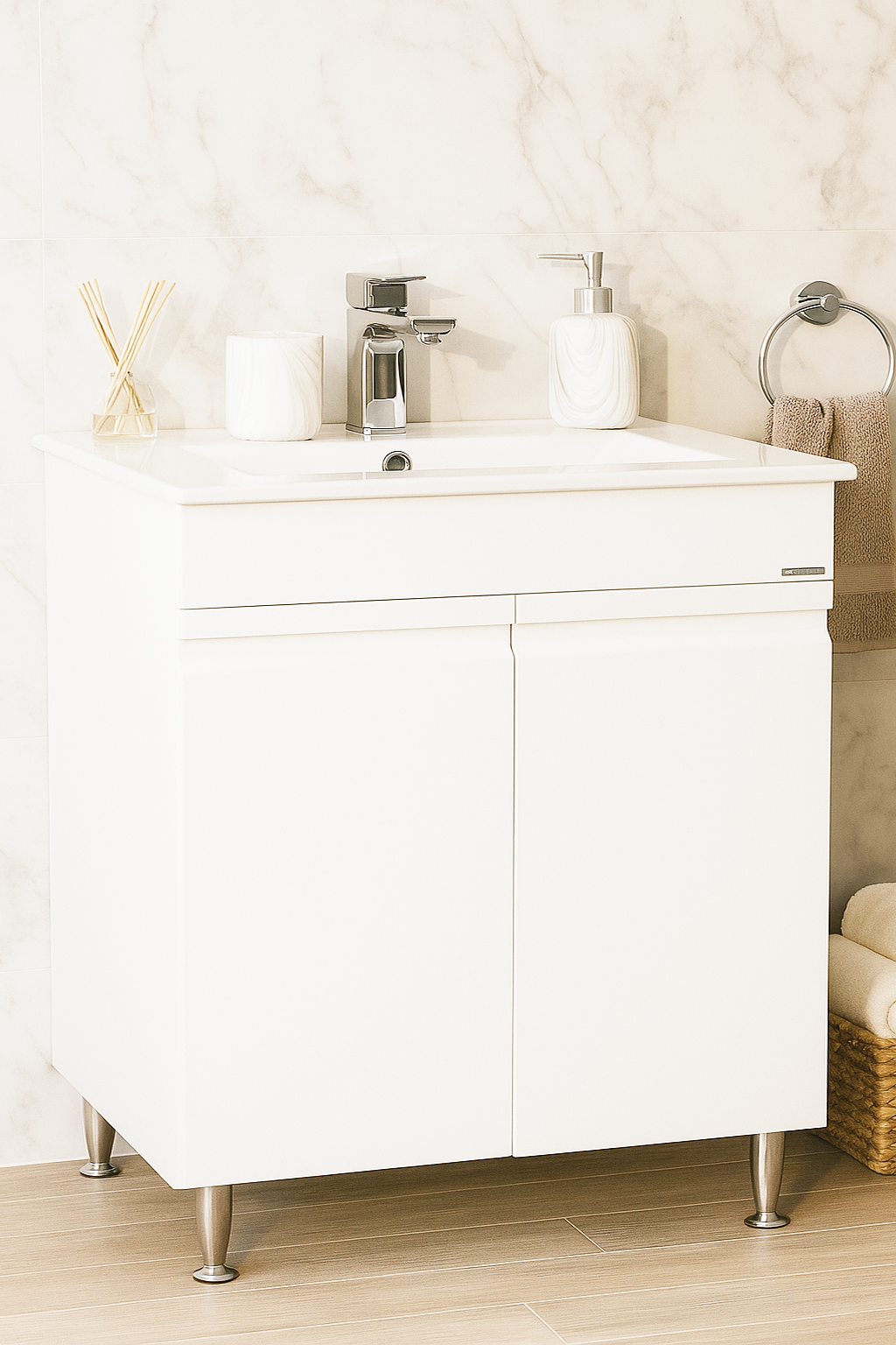Mobilier Baie MDF și lavoar, Seria 086, 70cm, Alb