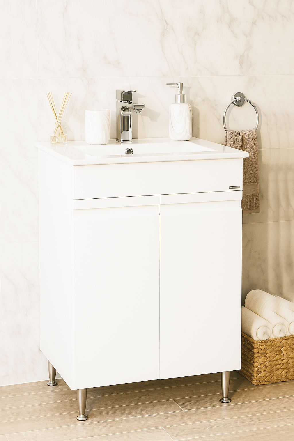 Mobilier Baie MDF și lavoar, Seria 086, 50cm, Alb
