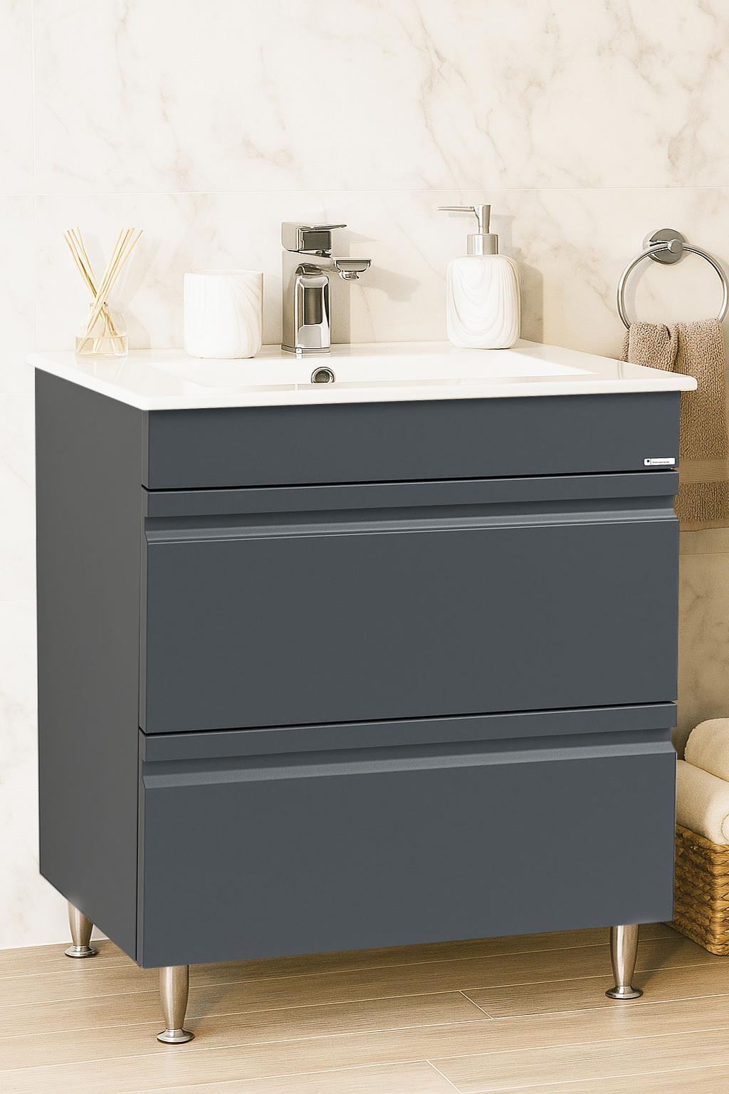 Mobilier Baie MDF și lavoar, Seria 086, Sertare, 70cm, Antracit