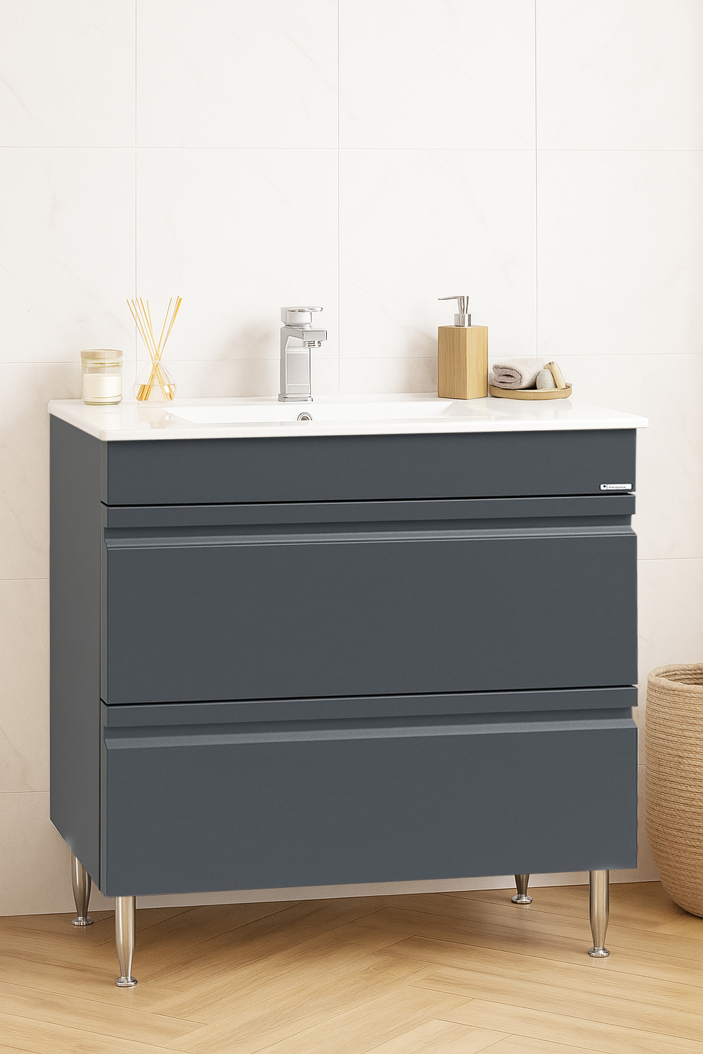 Mobilier Baie MDF și lavoar, Seria 086, Sertare, 80cm, Antracit
