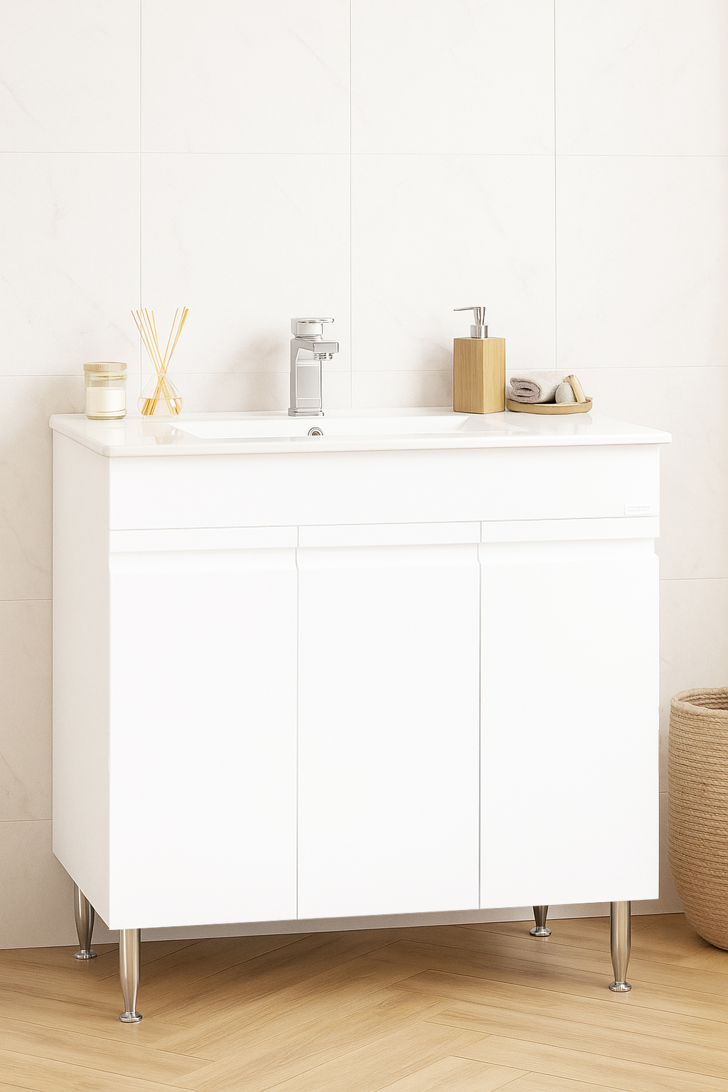 Mobilier Baie MDF și lavoar, Seria 086, 80cm, Alb