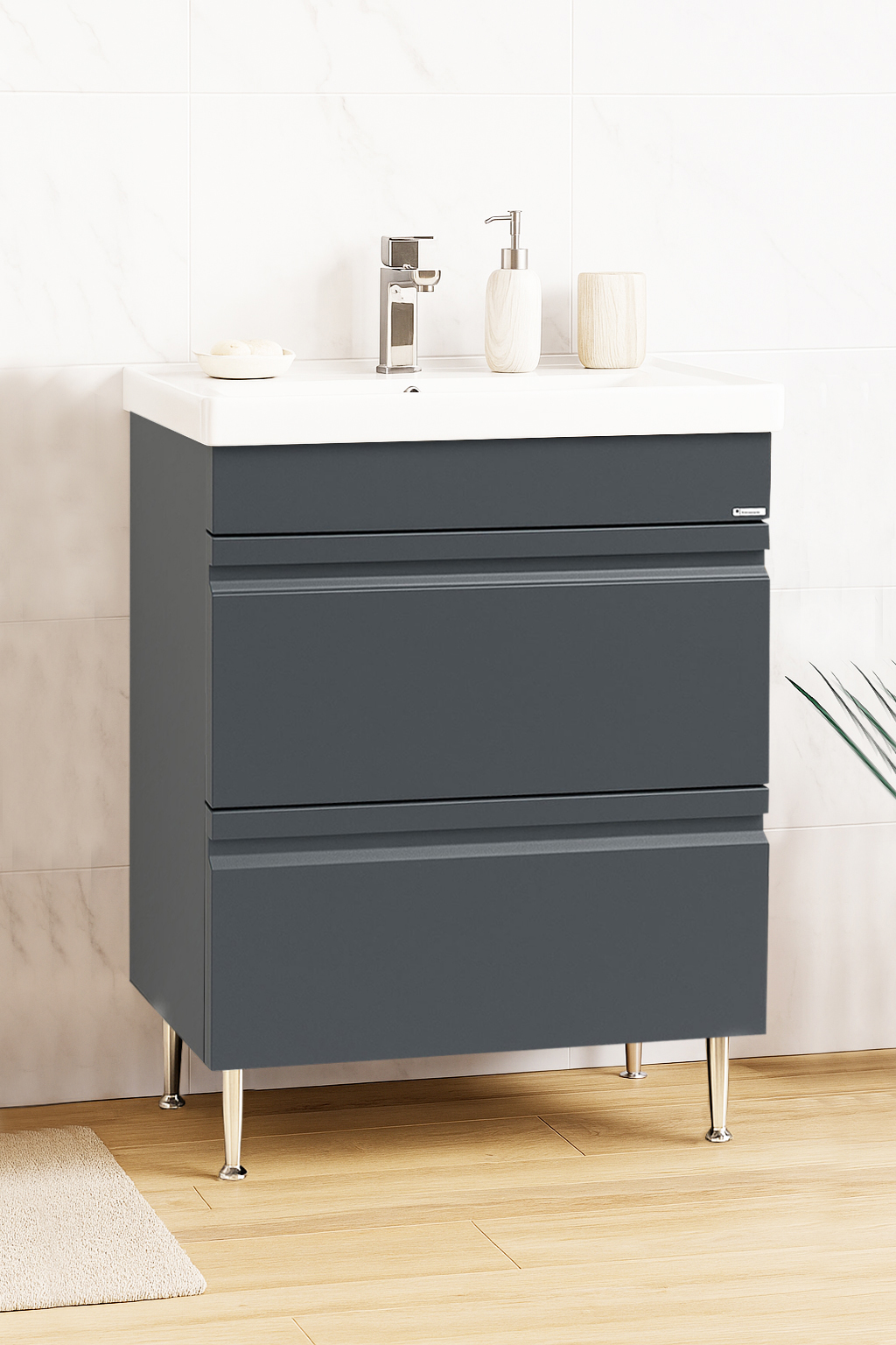 Mobilier Baie MDF și lavoar, Seria 786, Sertare, 60cm, Antracit